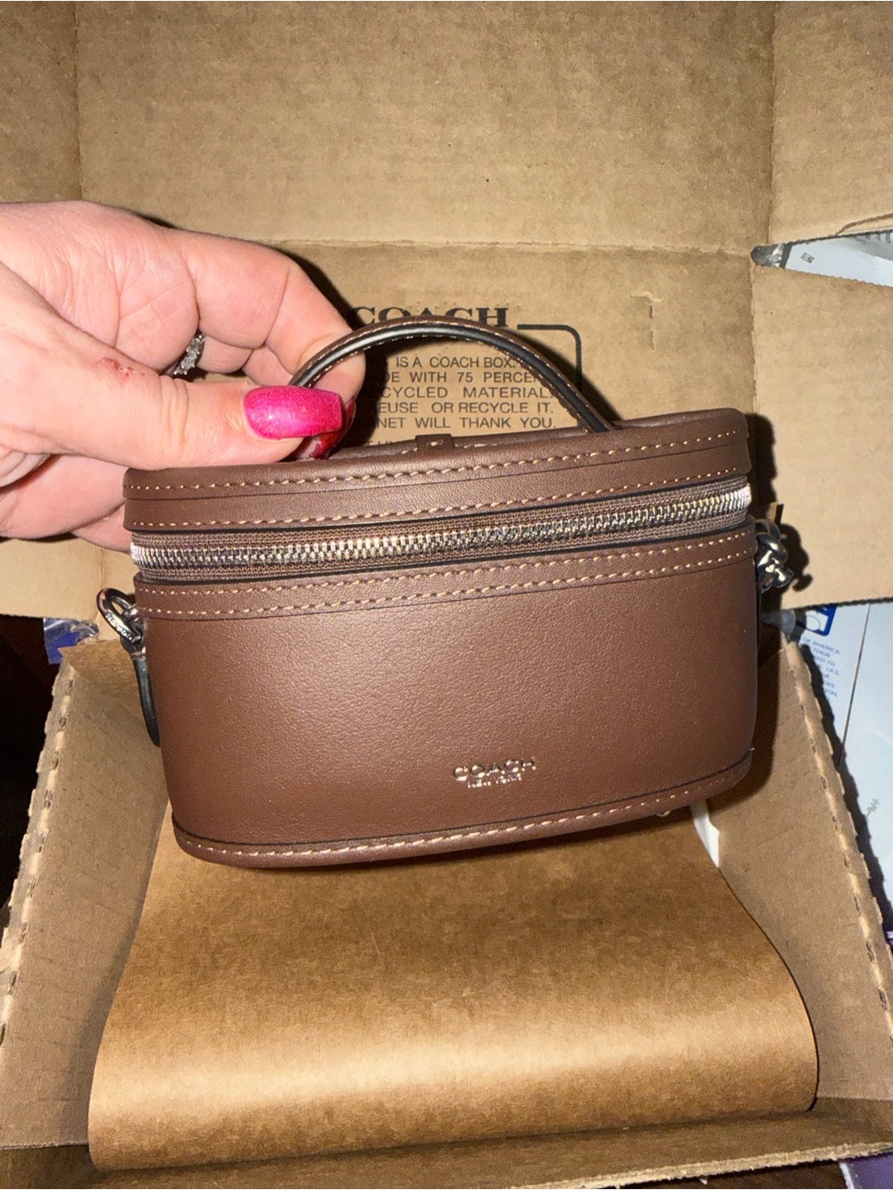 Coach Brown Leather Mini Vanity Crossbody Bag